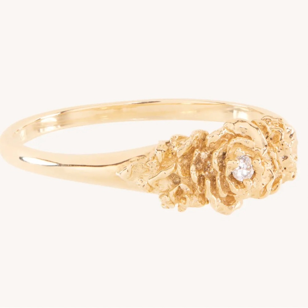 Laurie Fleming Old Garden Rose Signet Ring size 6 CATBIRD floral gold ring 14K - Picture 4 of 10
